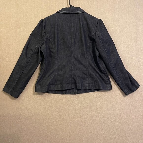 Cato Denim Jacket Women's XL Black Pockets Silver Metallic Thread - Picture 8 of 11